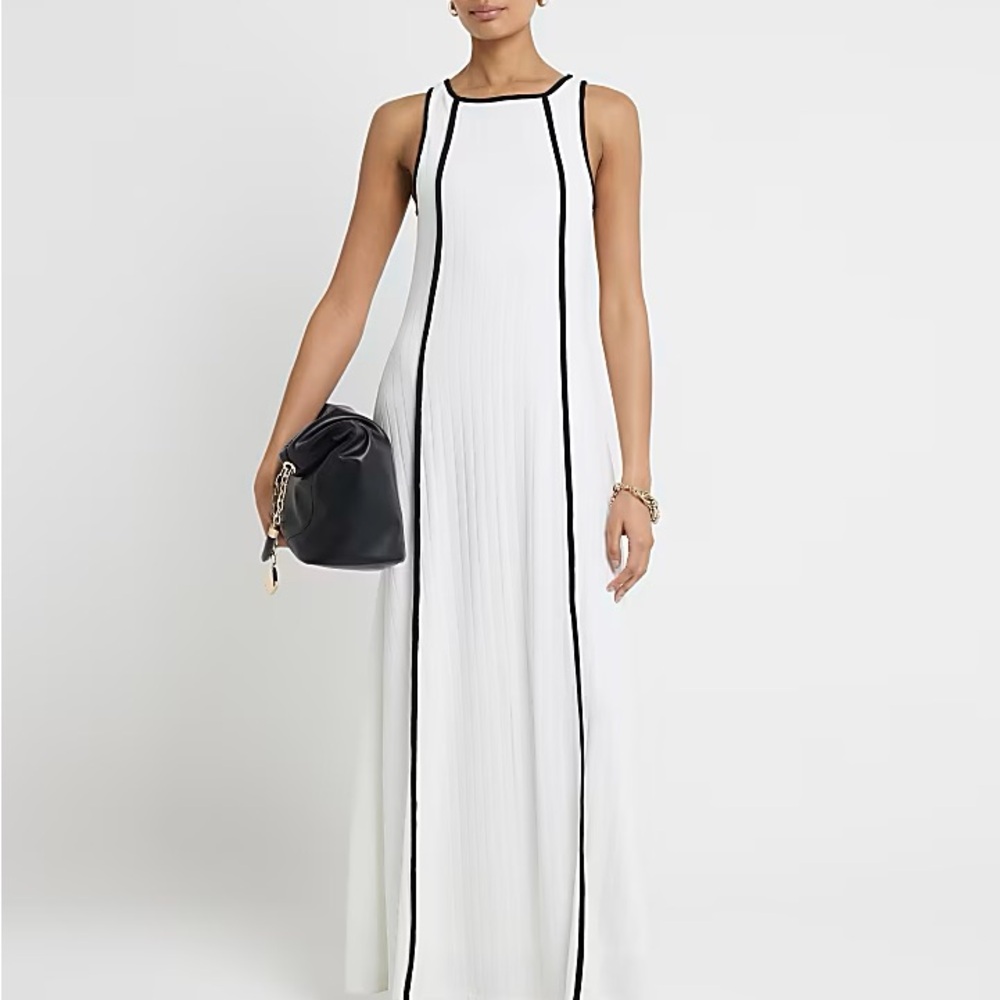 Elegant White Maxi Dress with Black Accents